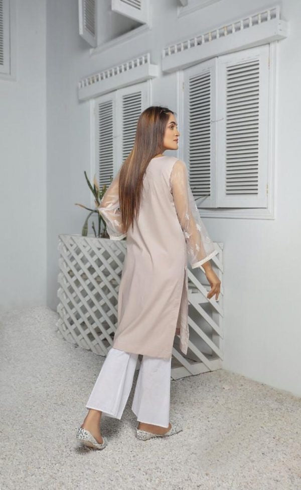 Organza Sleeves Embroidery Stitched Shirt