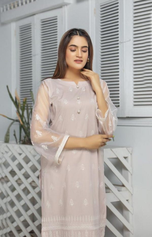 Organza Sleeves Embroidery Stitched Shirt