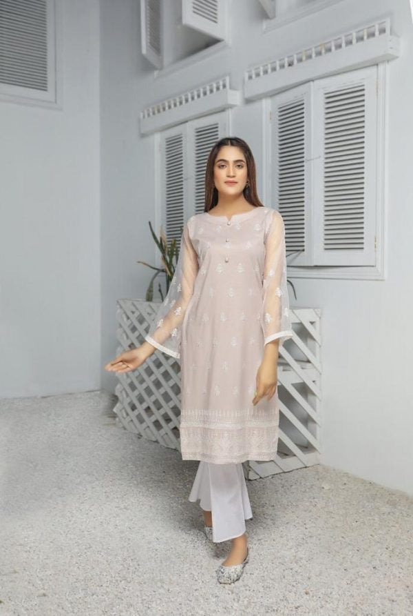Organza Sleeves Embroidery Stitched Shirt